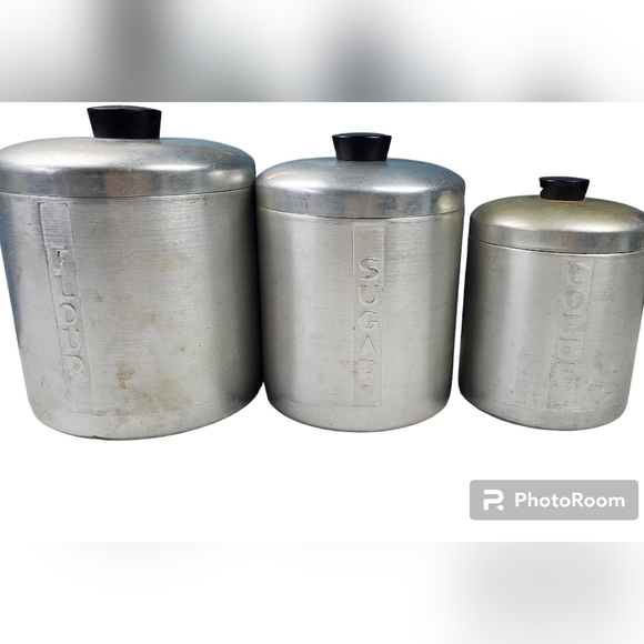 Vintage Mid Century Aluminum Canisters Set of 3 - Picture 1 of 11